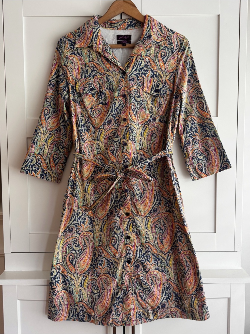 Lord & Taylor Liberty London Art Fabric Paisley Print Tie Belt Shirtdress Size 8